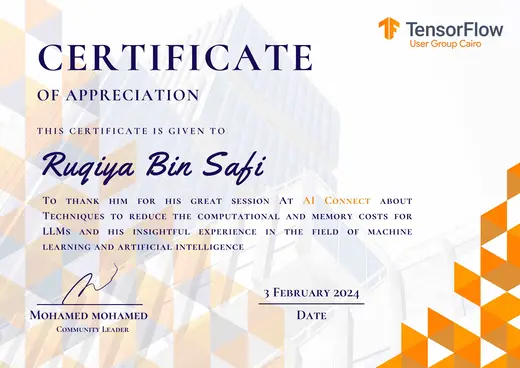 Certificate of Appreciation, TFUG Cairo