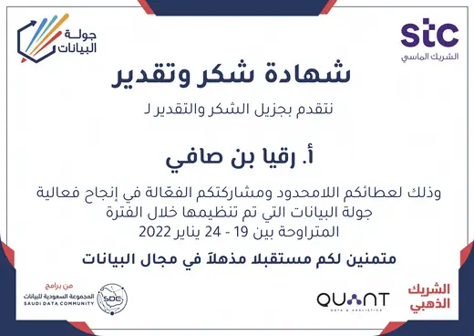 Certificate of Appreciation, Saudi Data Community
