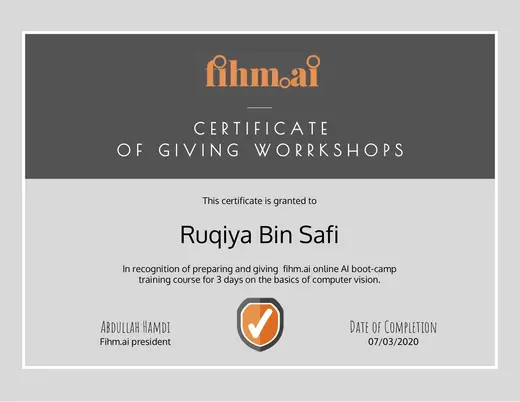 CERTIFICATE OF GIVING WORKSHOPS, fihm.ai