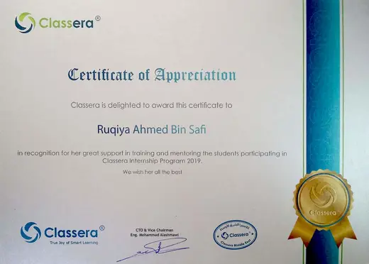 Certificate of Appreciation, Classera