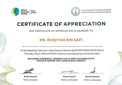Certificate of Appreciation, King Fahd University of Petroleum and Minerals · WiDS
